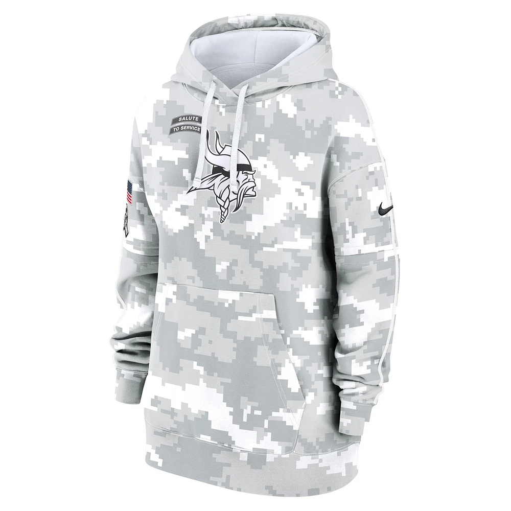 Women's Nike Arctic Camo Minnesota Vikings 2024 Salute To Service Club Fleece Oversized Pullover Hoodie