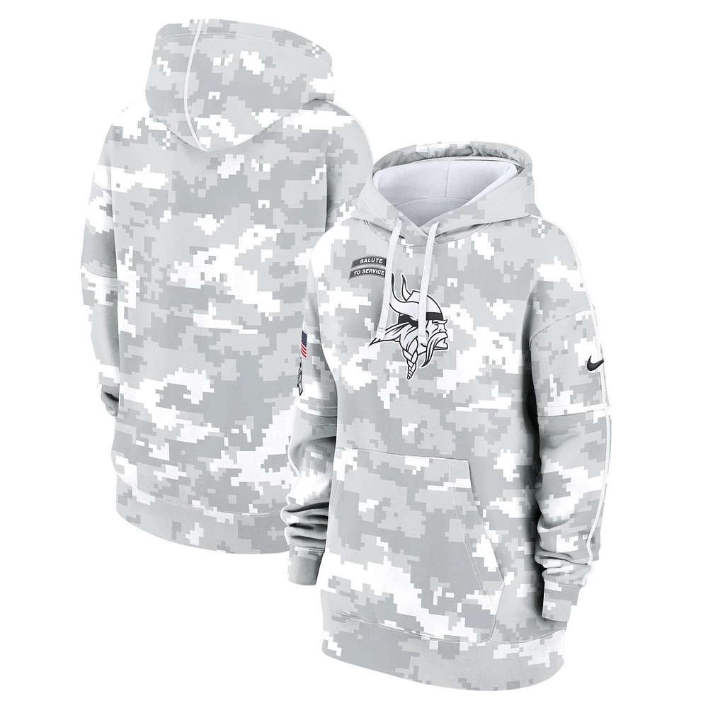 Women's Nike Arctic Camo Minnesota Vikings 2024 Salute To Service Club Fleece Oversized Pullover Hoodie