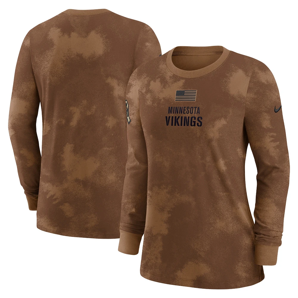 T-shirt à manches longues Salute To Service pour femme Nike marron des Minnesota Vikings