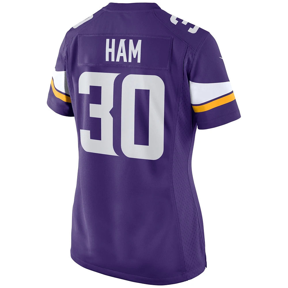Maillot de match Nike C.J. Ham violet des Vikings du Minnesota pour femme