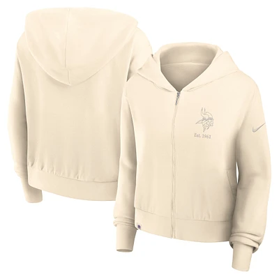 Women's Nike Cream Minnesota Vikings Glory Cropped Full-Zip Hoodie