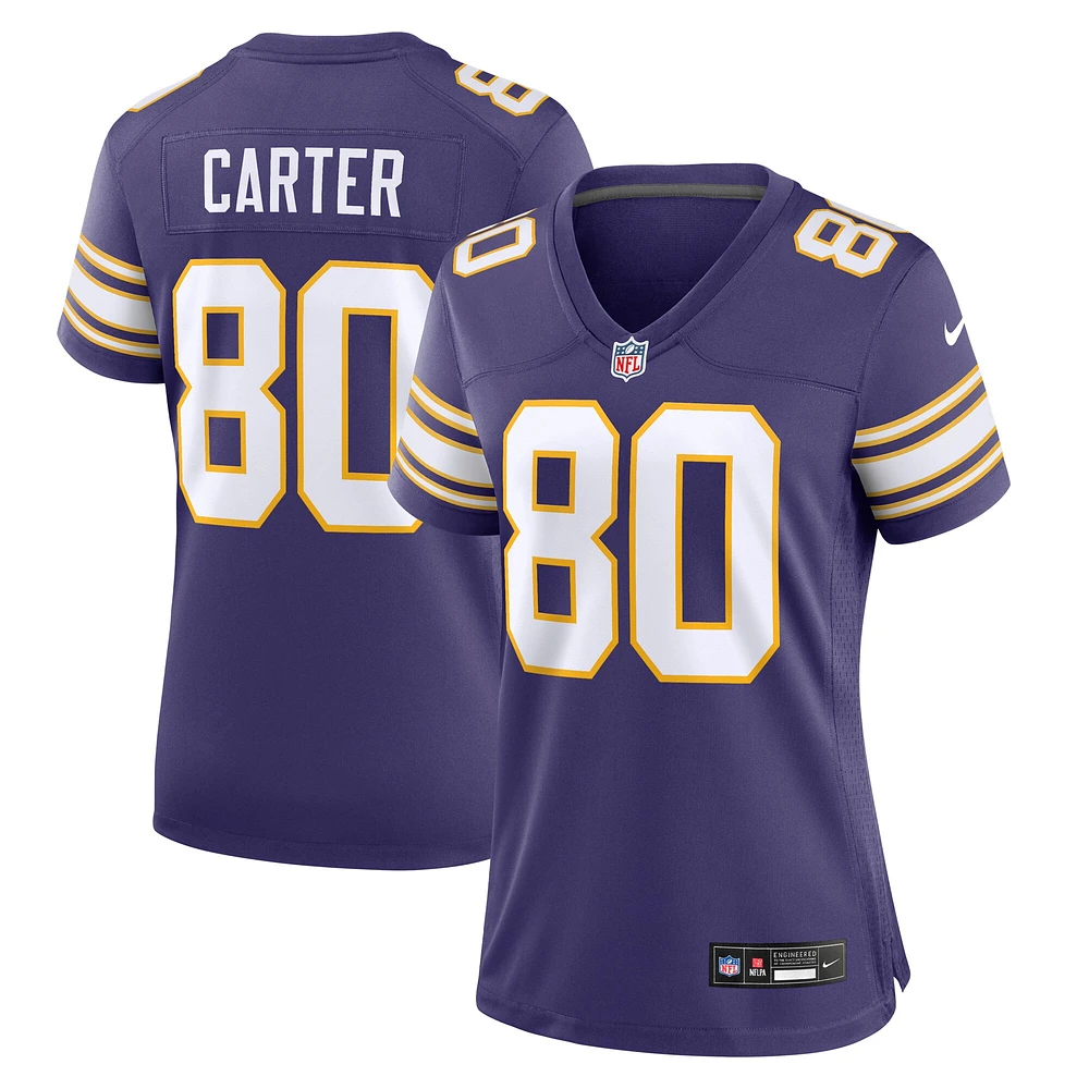 Maillot de match joueur à la retraite classique des Vikings du Minnesota Nike Cris Carter pourpre pour femme