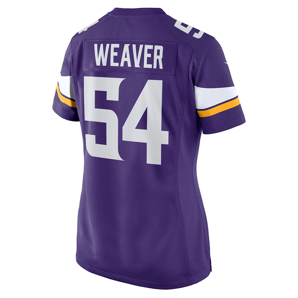 Maillot de match à domicile Nike Curtis Weaver pour femme des Vikings du Minnesota pourpre