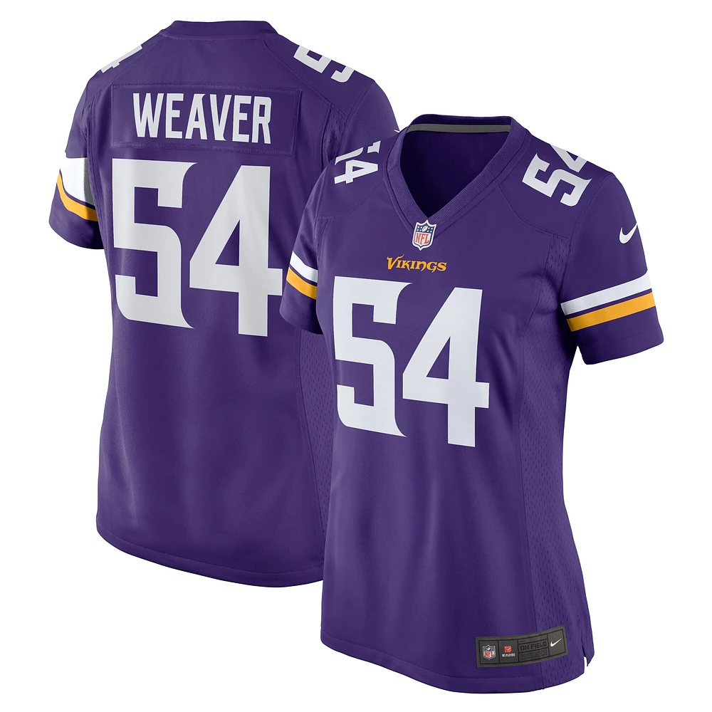 Maillot de match à domicile Nike Curtis Weaver pour femme des Vikings du Minnesota pourpre