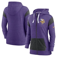 Sweat à capuche léger entièrement zippé Nike Minnesota Vikings Monaco pour femme violet chiné/noir chiné