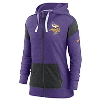 Sweat à capuche léger entièrement zippé Nike Minnesota Vikings Monaco pour femme violet chiné/noir chiné