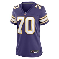 Maillot de joueur à la retraite classique des Vikings du Minnesota Jim Marshall Nike pour femme pourpre