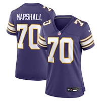 Maillot de joueur à la retraite classique des Vikings du Minnesota Jim Marshall Nike pour femme pourpre