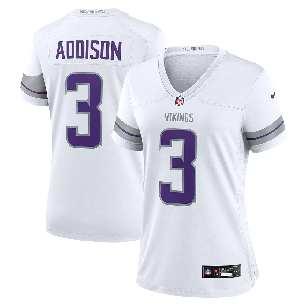 Maillot de joueur jeu alternatif Nike Jordan Addison pour femmes des Vikings du Minnesota, blanc