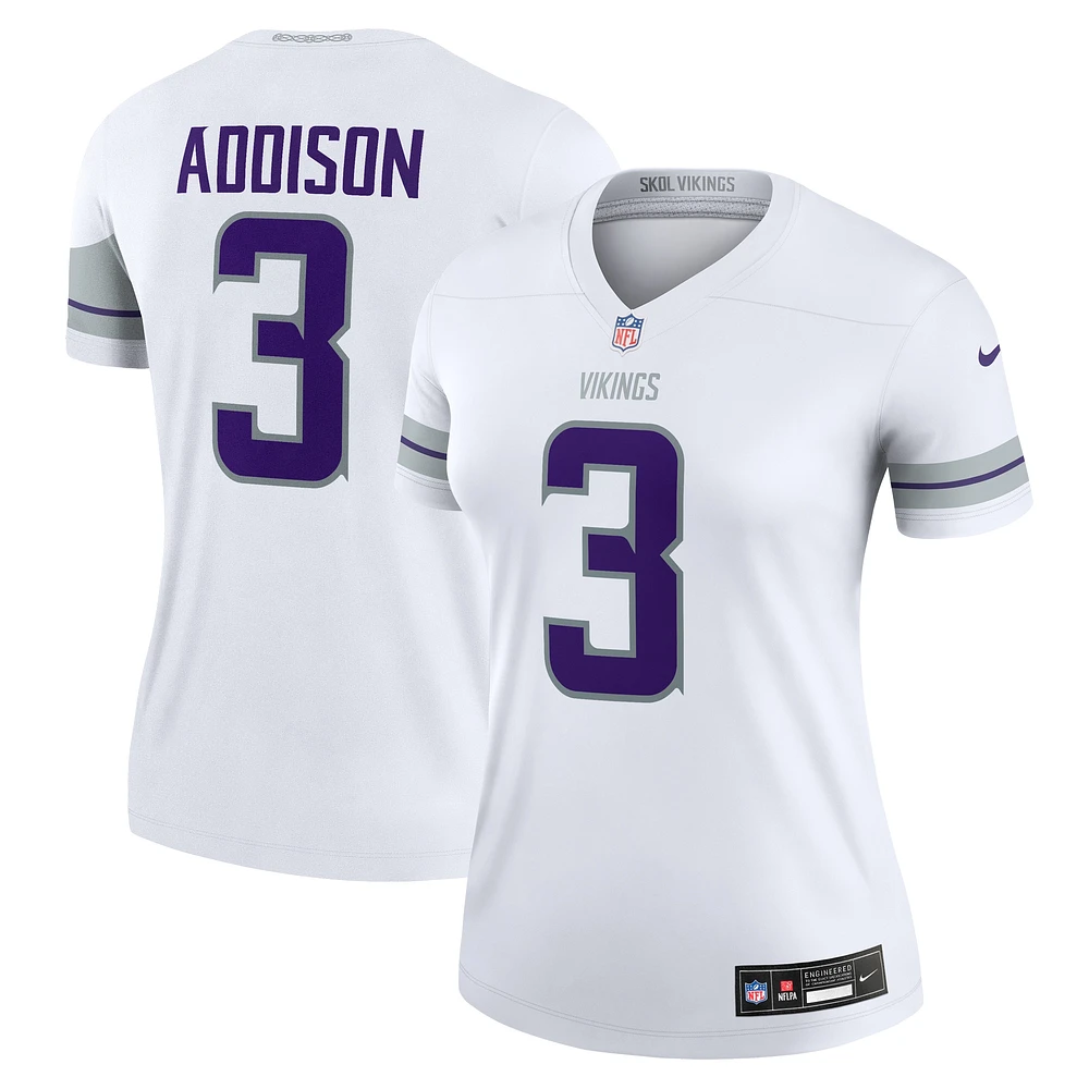 Haut Nike Jordan Addison blanc pour femme, joueur de performance Alternate Legend des Minnesota Vikings