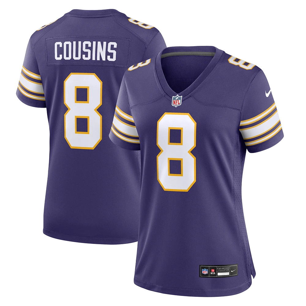 Maillot de joueur Nike Kirk Cousins ​​violet des Vikings du Minnesota pour femme