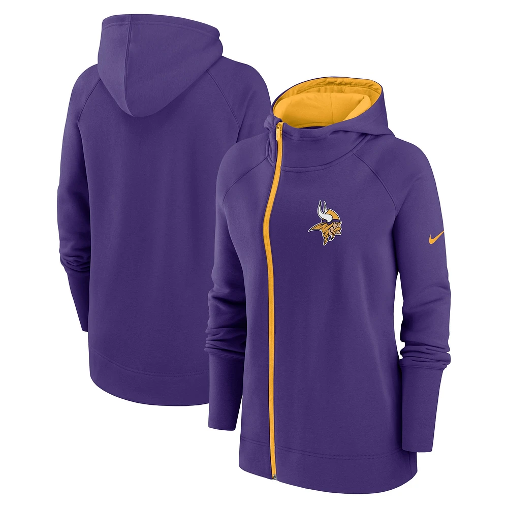 Women's Nike  Purple Minnesota Vikings Asymmetrical Raglan Full-Zip Hoodie