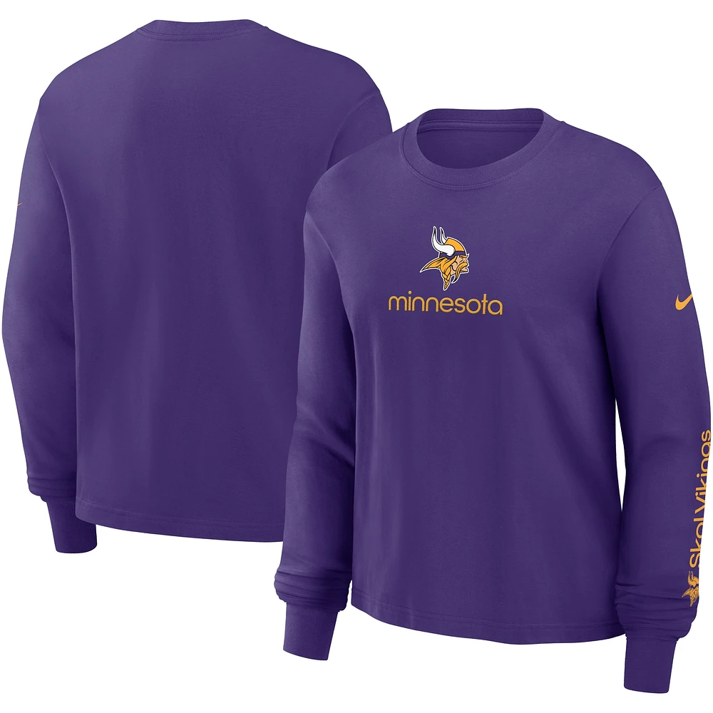 T-shirt à manches longues Nike violet Minnesota Vikings Boxy pour femme