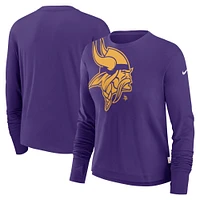 Women's Nike Purple Minnesota Vikings Large Shoulder Logo Cropped Long Sleeve Fashion T-Shirt