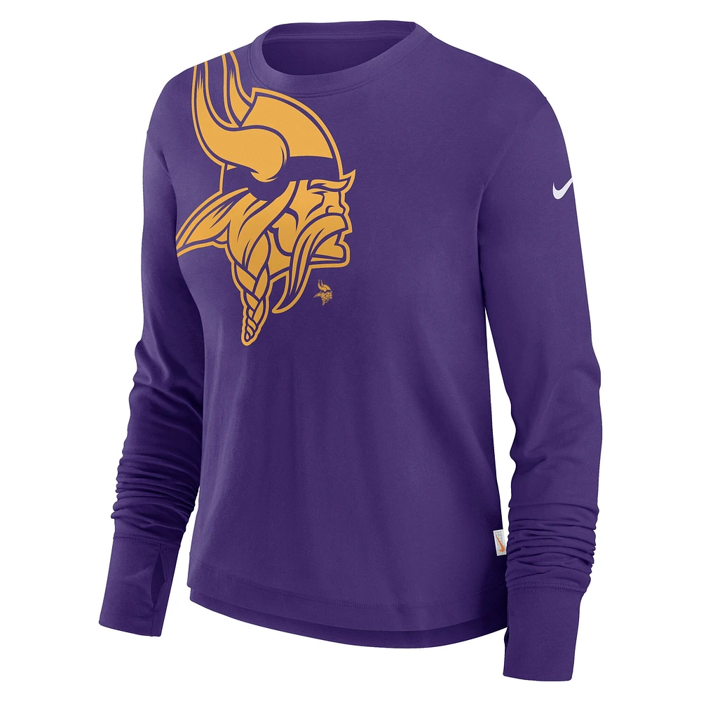 Women's Nike Purple Minnesota Vikings Large Shoulder Logo Cropped Long Sleeve Fashion T-Shirt