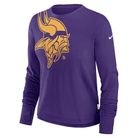 Women's Nike Purple Minnesota Vikings Large Shoulder Logo Cropped Long Sleeve Fashion T-Shirt