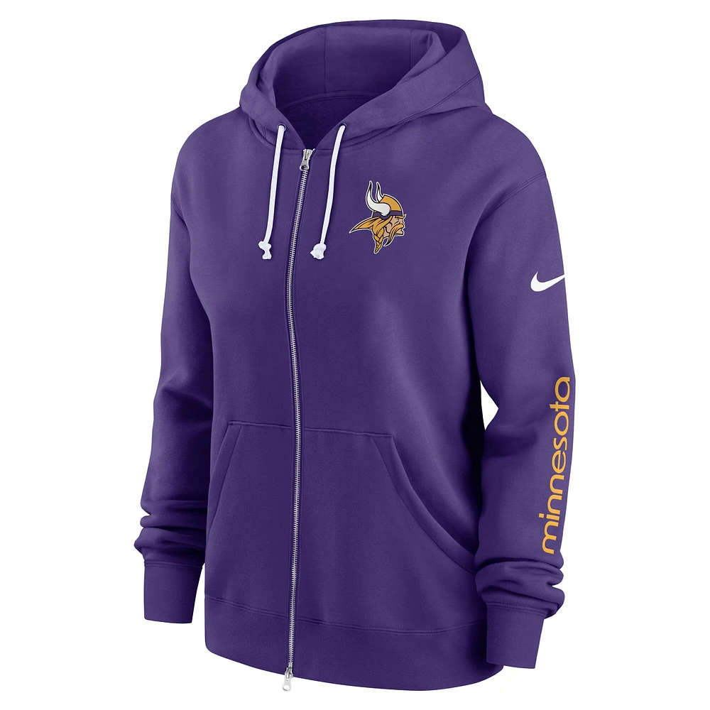 Sweat à capuche entièrement zippé Nike violet Minnesota Vikings Phoenix pour femme