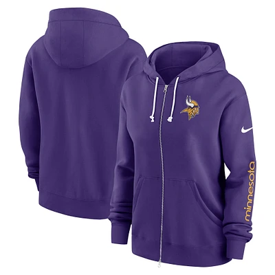 Sweat à capuche entièrement zippé Nike violet Minnesota Vikings Phoenix pour femme