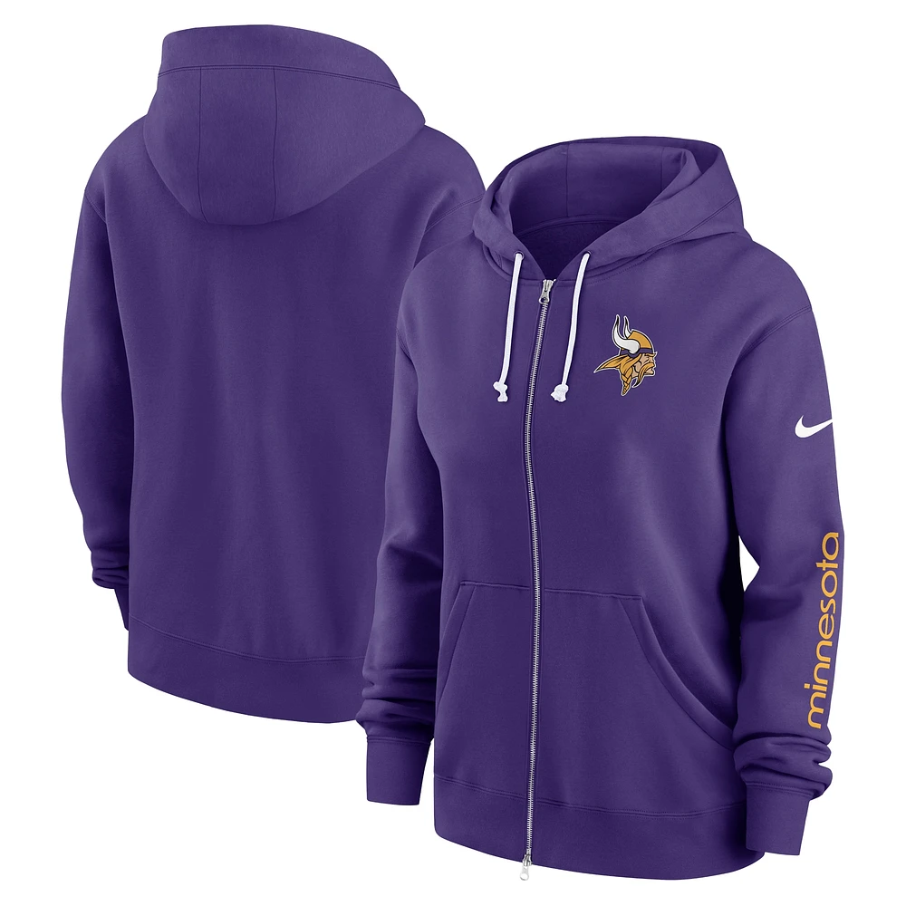 Sweat à capuche entièrement zippé Nike violet Minnesota Vikings Phoenix pour femme