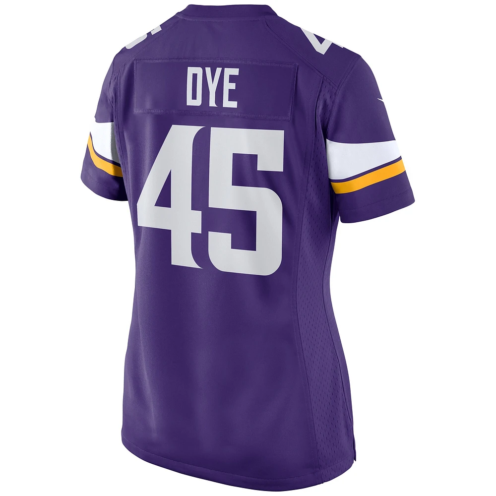 Maillot de match Nike Troy Dye violet des Vikings du Minnesota pour femme