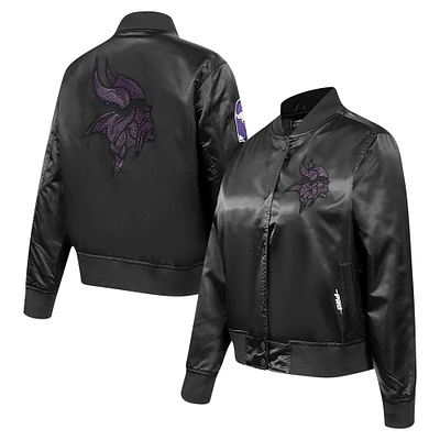 Women's Pro Standard Black Minnesota Vikings Jeweled Satin Full-Snap Jacket