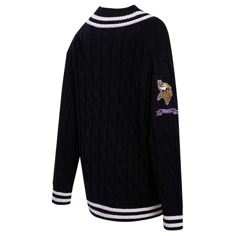 Women's Pro Standard  Black Minnesota Vikings Prep V-Neck Pullover Sweater