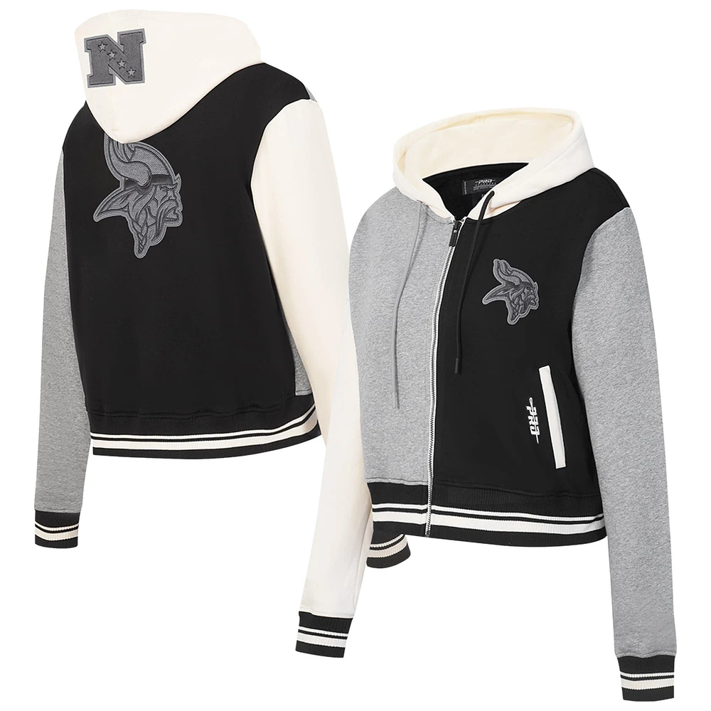Sweat à capuche zippé en French Terry Reverse Colorblock pour femme Pro Standard Gris Minnesota Vikings