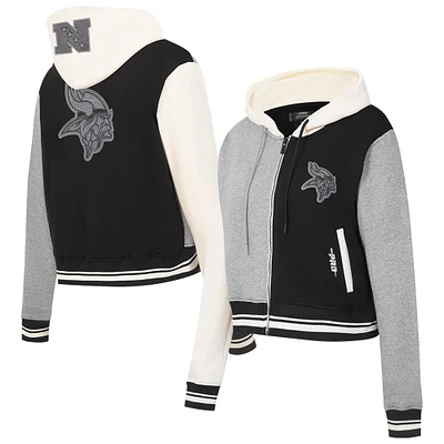 Sweat à capuche zippé en French Terry Reverse Colorblock pour femme Pro Standard Gris Minnesota Vikings