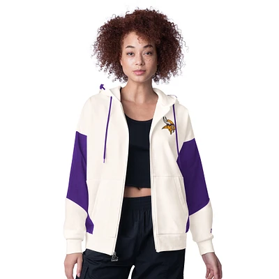 Sweat à capuche entièrement zippé blanc pour femme des Minnesota Vikings Scrimmage