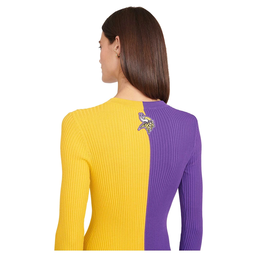 Women's STAUD Purple/Gold Minnesota Vikings Shoko Knit Button-Up Sweater Dress