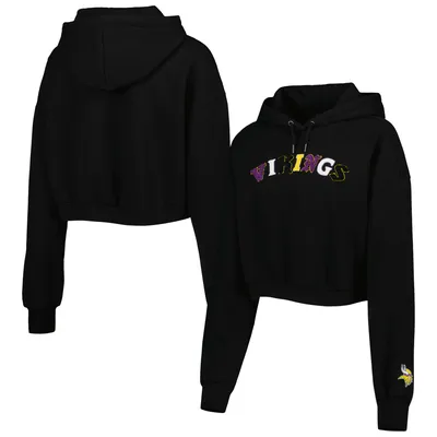 Minnesota Vikings The Wild Collective Women's Cropped Pullover Hoodie - Black