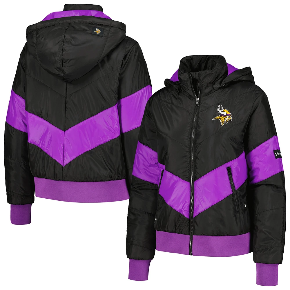 Women's The Wild Collective  Black Minnesota Vikings Puffer Full-Zip Hoodie