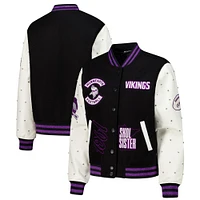 Women's The Wild Collective Black Minnesota Vikings Varsity Full-Snap Sparkle Jacket