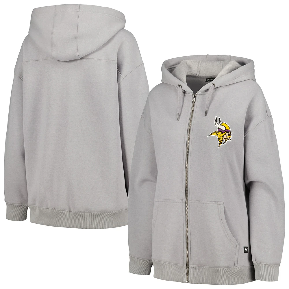 Sweat à capuche entièrement zippé en trois mélanges doublé de fausse fourrure pour femmes The Wild Collective Minnesota Vikings gris