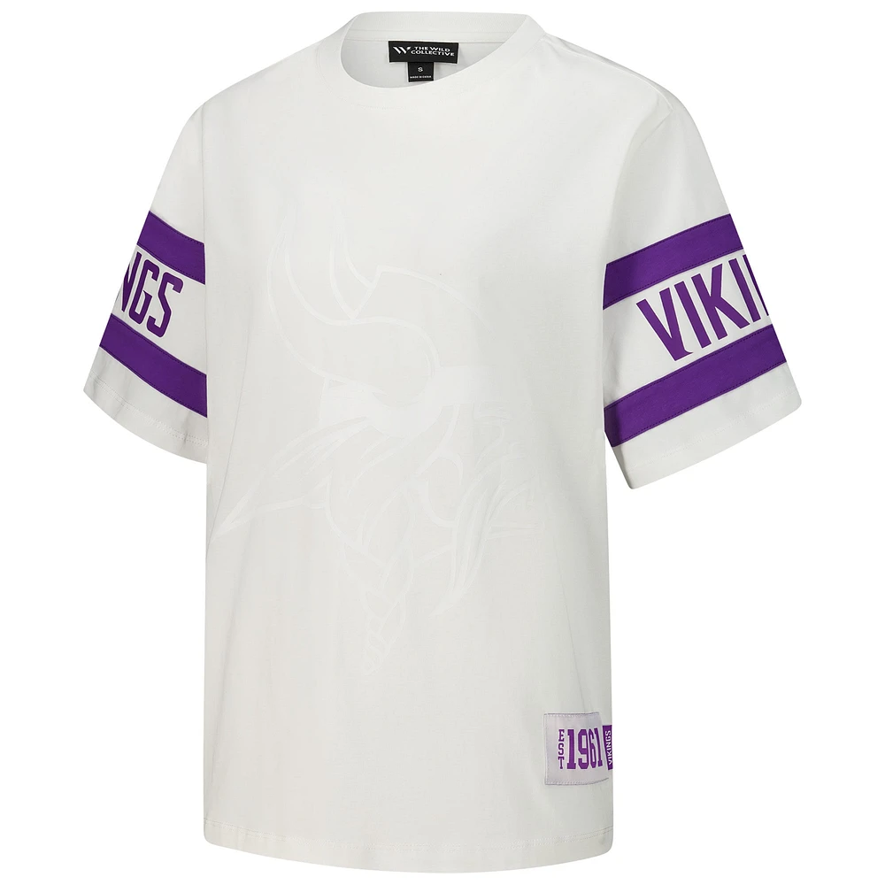 Women's The Wild Collective White Minnesota Vikings Drop Shoulder T-Shirt