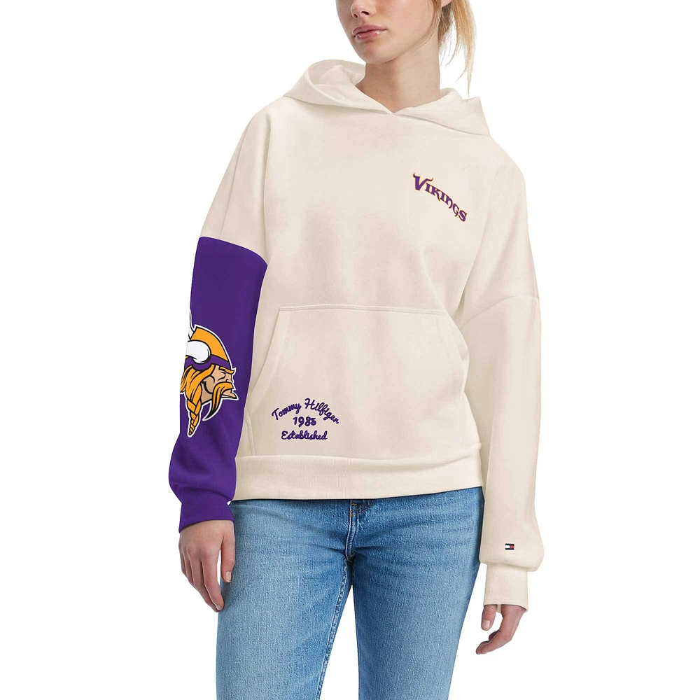 Sweat à capuche Tommy Hilfiger crème/violet Minnesota Vikings Harriet pour femmes