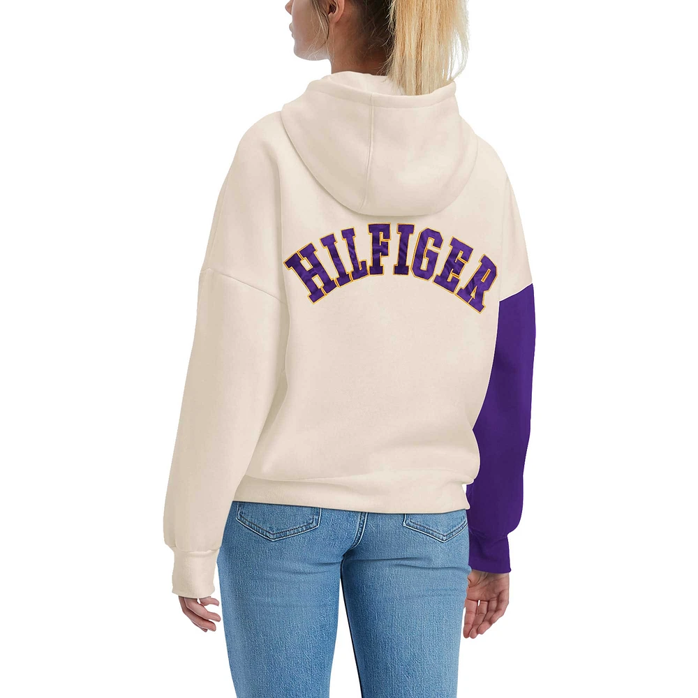 Sweat à capuche Tommy Hilfiger crème/violet Minnesota Vikings Harriet pour femmes