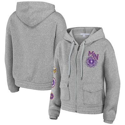 Sweat à capuche zippé pour femme WEAR by Erin Andrews Heather Grey Minnesota Vikings