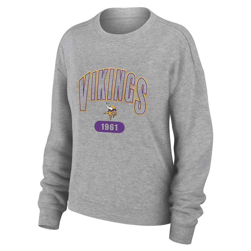 Ensemble de détente pour femme WEAR by Erin Andrews Heather Gray Minnesota Vikings en tricot tri-blend à manches longues et pantalon grande taille