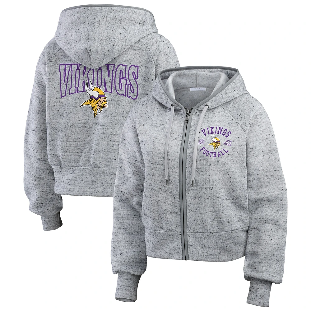 Sweat à capuche court en polaire moucheté gris chiné WEAR by Erin Andrews pour femme des Vikings du Minnesota