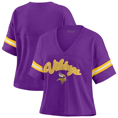 T-shirt à blocs de couleurs violet/blanc pour femme WEAR by Erin Andrews, grande taille, style boxy, Minnesota Vikings