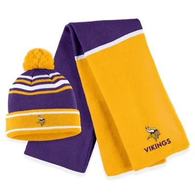 Minnesota Vikings WEAR by Erin Andrews Women's Colorblock Cuffed Knit Hat with Pom and Scarf Set - Purple