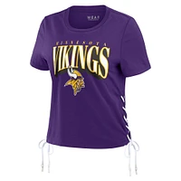 Women's WEAR by Erin Andrews Purple Minnesota Vikings Lace Up Side Modest Cropped T-Shirt