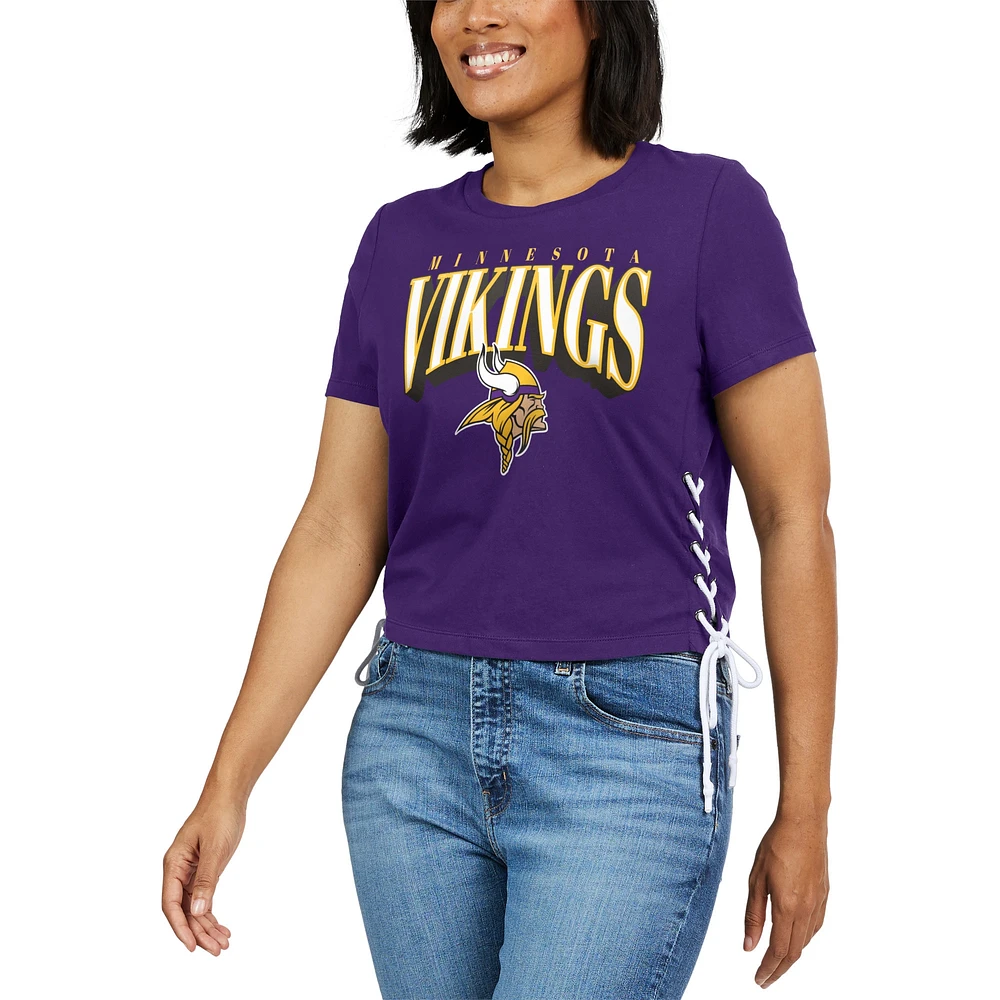 Women's WEAR by Erin Andrews Purple Minnesota Vikings Lace Up Side Modest Cropped T-Shirt