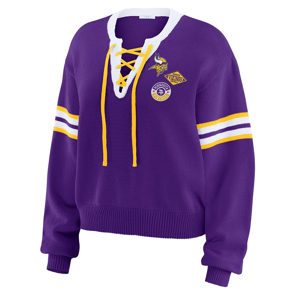 Women's WEAR by Erin Andrews Purple  Minnesota Vikings Lace-Up Sweater