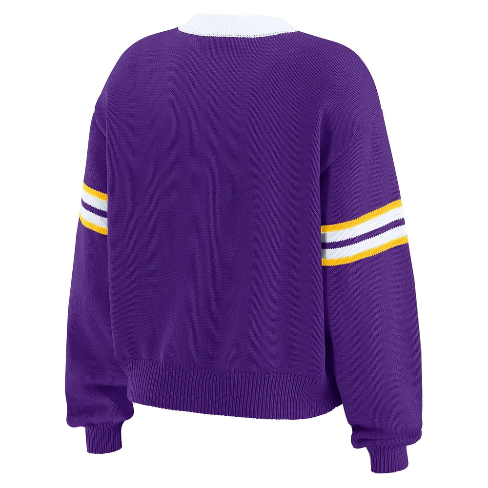 Women's WEAR by Erin Andrews Purple  Minnesota Vikings Lace-Up Sweater