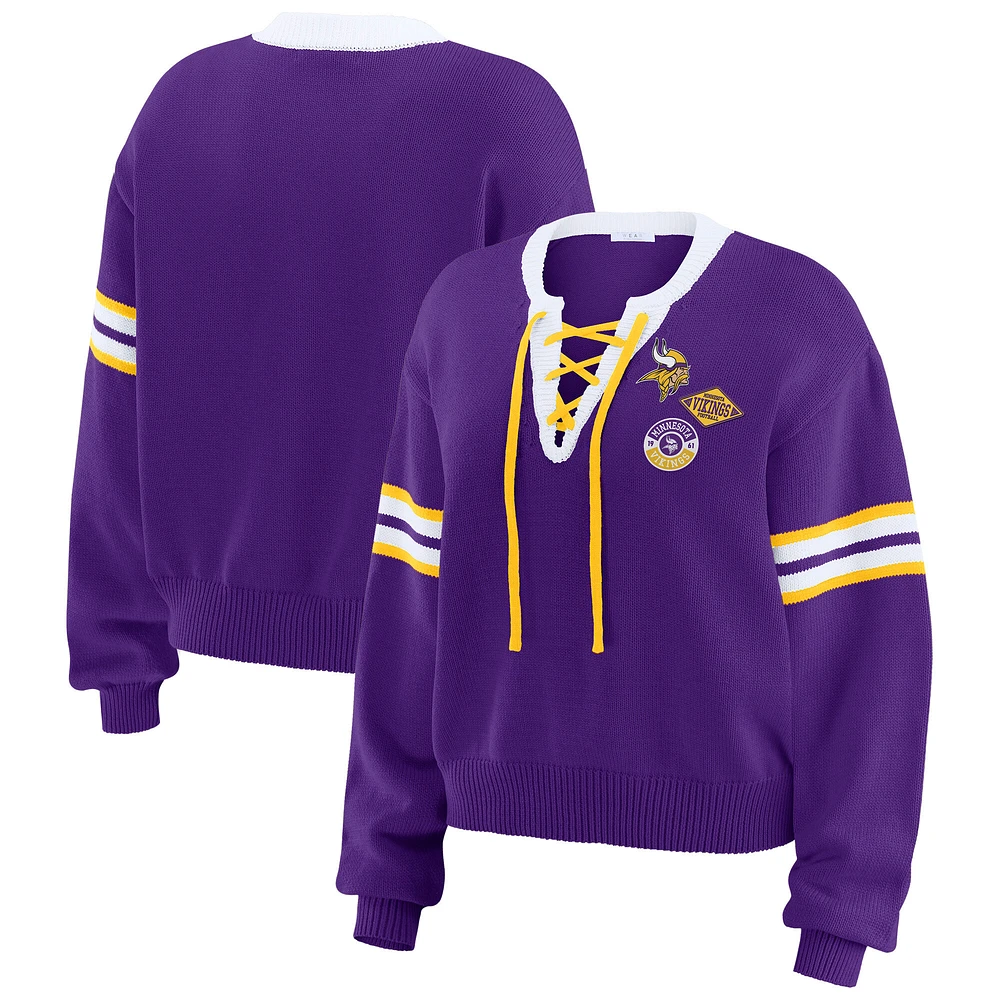 Women's WEAR by Erin Andrews Purple  Minnesota Vikings Lace-Up Sweater