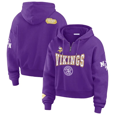 Women's WEAR by Erin Andrews Purple Minnesota Vikings Patch Quarter-Zip Pullover Hoodie