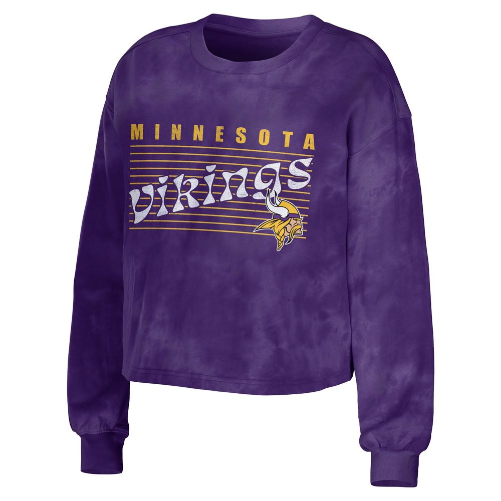 Women's WEAR by Erin Andrews Purple Minnesota Vikings Tie-Dye Cropped Pullover Sweatshirt & Shorts Lounge Set