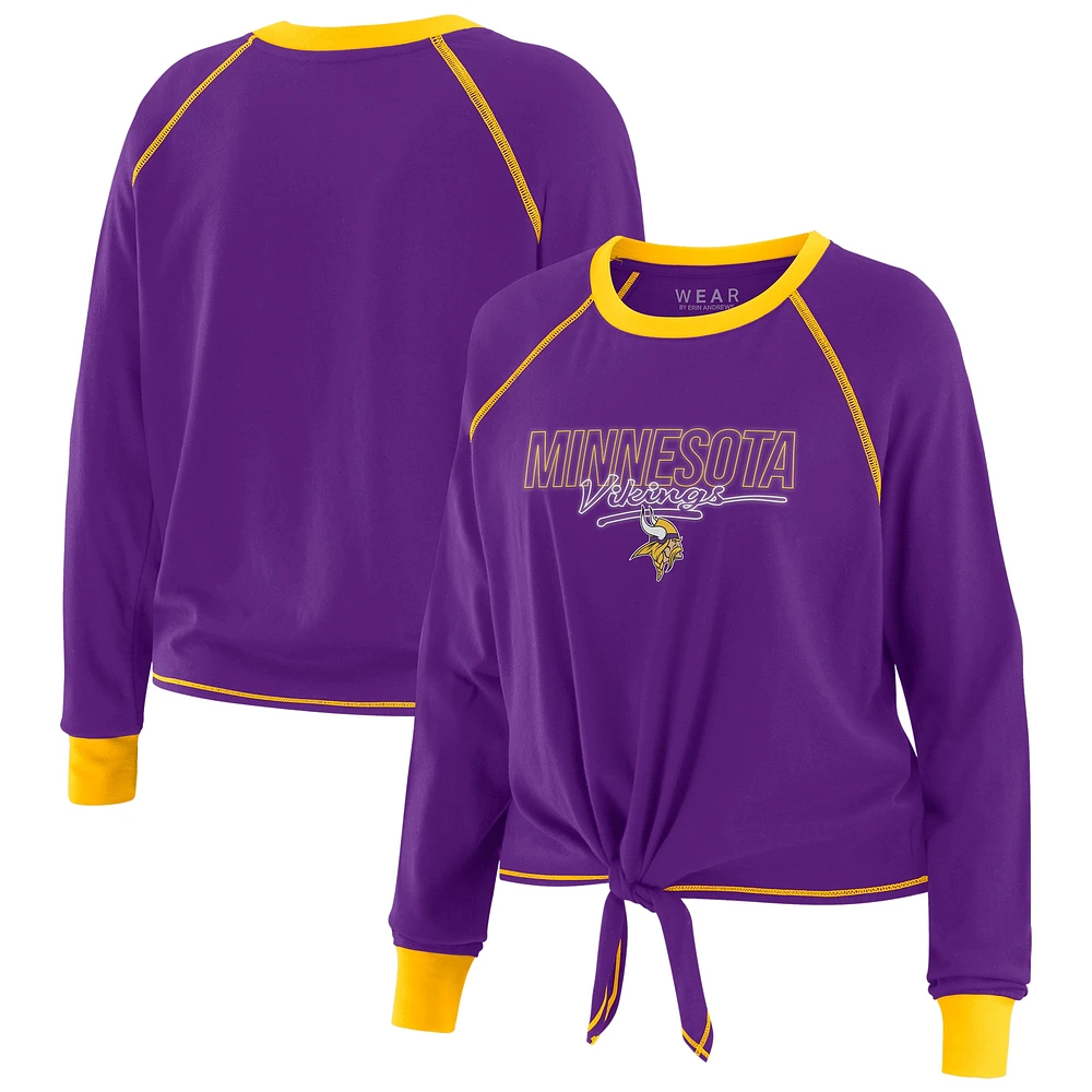 T-shirt à manches longues nouer sur le devant violet pour femme WEAR by Erin Andrews des Minnesota Vikings